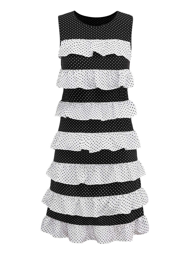 [Pre-Sale] Black & White 1960s Layered Ruffled Polka Dot Dress