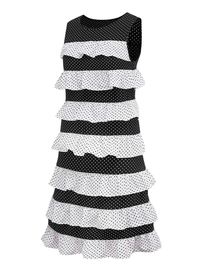 [Pre-Sale] Black & White 1960s Layered Ruffled Polka Dot Dress