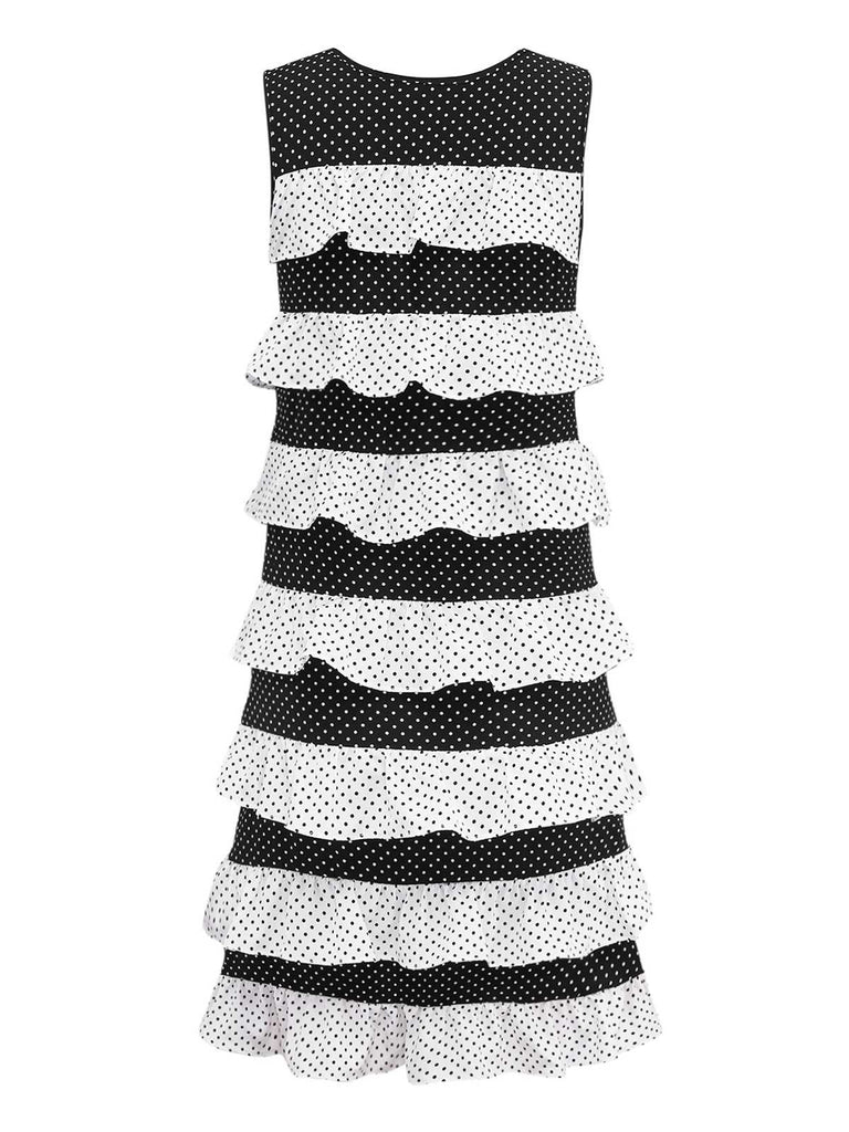[Pre-Sale] Black & White 1960s Layered Ruffled Polka Dot Dress