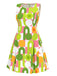 Green 1960s Geometric Print Round Neck Shift Dress