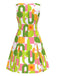 Green 1960s Geometric Print Round Neck Shift Dress
