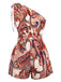 Brick Red 1970s One-Shoulder Bohemian Floral Romper