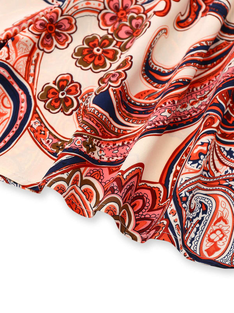 Brick Red 1970s One-Shoulder Bohemian Floral Romper