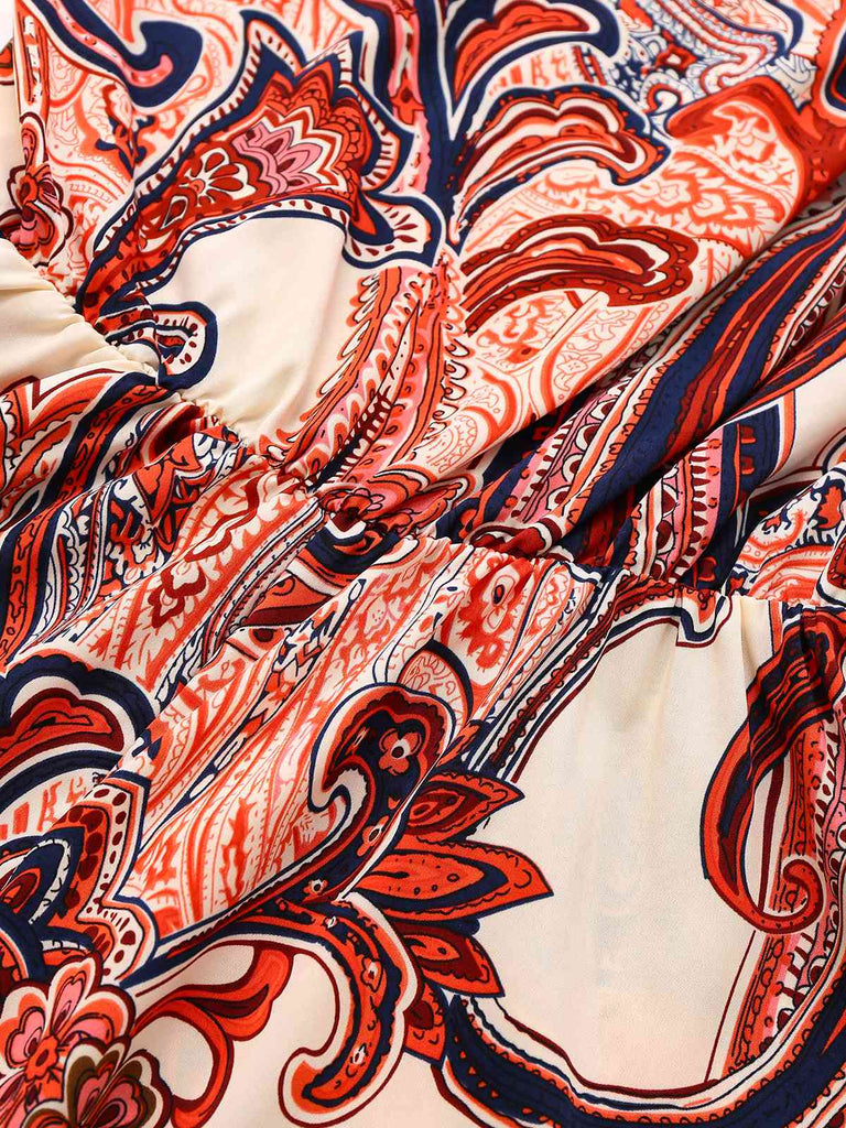 Brick Red 1970s One-Shoulder Bohemian Floral Romper