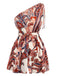 Brick Red 1970s One-Shoulder Bohemian Floral Romper