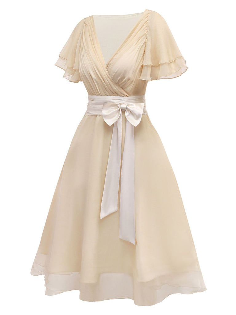 [Pre-Sale] Champagne 1950s Satin Tulle Cocktail Dress