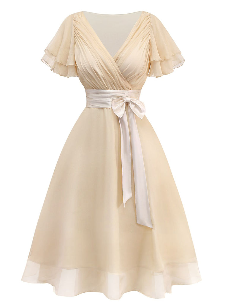 [Pre-Sale] Champagne 1950s Satin Tulle Cocktail Dress