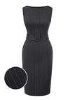 [Pre-Sale] Dark Grey 1960s Pinstripe Beltd Pencil dress