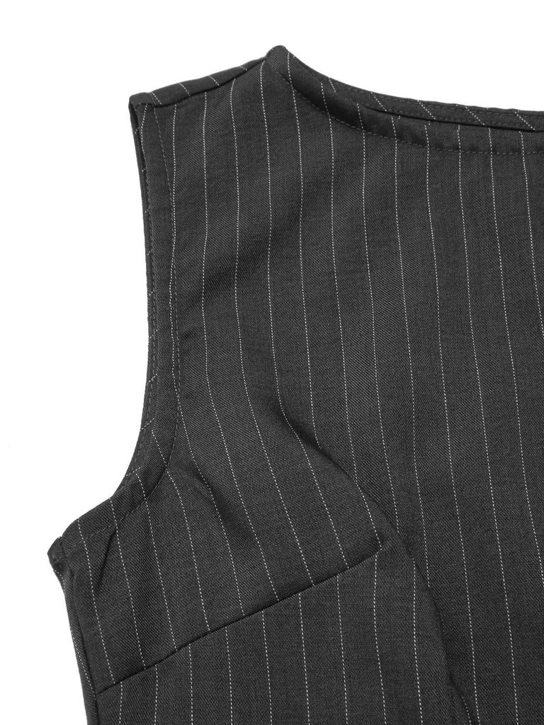 Dark Grey 1960s Pinstripe Beltd Pencil dress