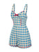 Blue 1950s Bow Gingham Plaid Floral Romper