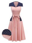 [Pre-Sale] Pink 1940s Sailor Collar Polka Dot Belted Dress