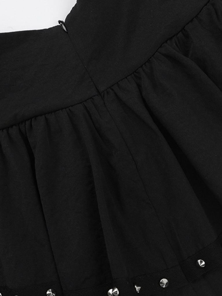 Black 1980s Punk Metal Button Lace-Up Skirt