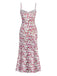 White 1940s Ditsy Floral Rose Slit Slip Dress