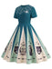 [Pre-Sale] Blue 1950s Halloween Spider Web Print Patchwork Dress