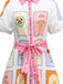 Multicolor 1930s Floral Sun Moon Belted Dress