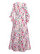Pink 1940s Flouce Sleeve V-Neck Floral Dress