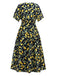 Yellow 1950s Lemon V-Neck Smocked Chiffon Dress