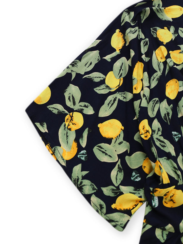 Yellow 1950s Lemon V-Neck Smocked Chiffon Dress