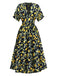 Yellow 1950s Lemon V-Neck Smocked Chiffon Dress