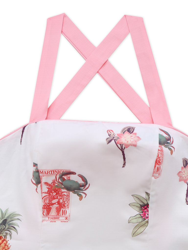 Pink 1960s Tropical Prints Tie-Back Straps Dress