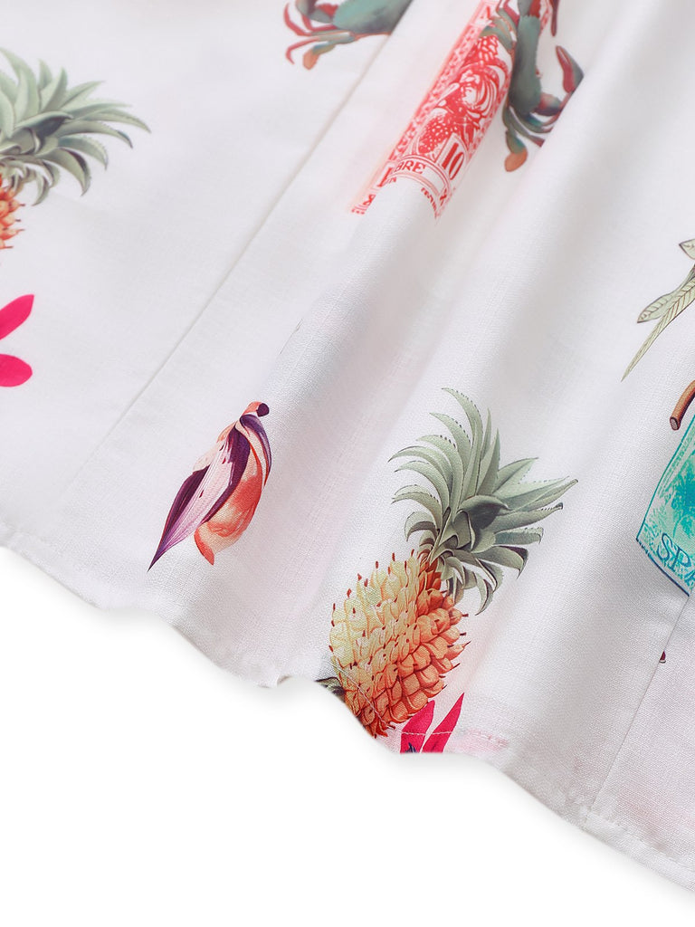 Pink 1960s Tropical Prints Tie-Back Straps Dress