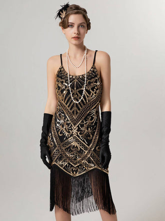 1920s Spaghetti Straps Sequined Tassel Flapper Dress