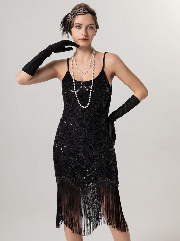 1920s Spaghetti Straps Sequined Tassel Flapper Dress