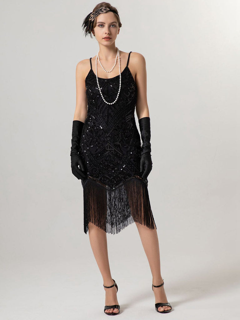 1920s Spaghetti Straps Sequined Tassel Flapper Dress