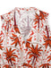 Red 1970s Lapel V-Neck Tropical Plants Dress