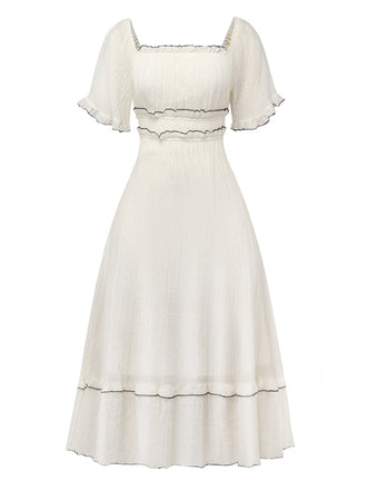 Apricot 1930s Square Neck Textured Binding Dress