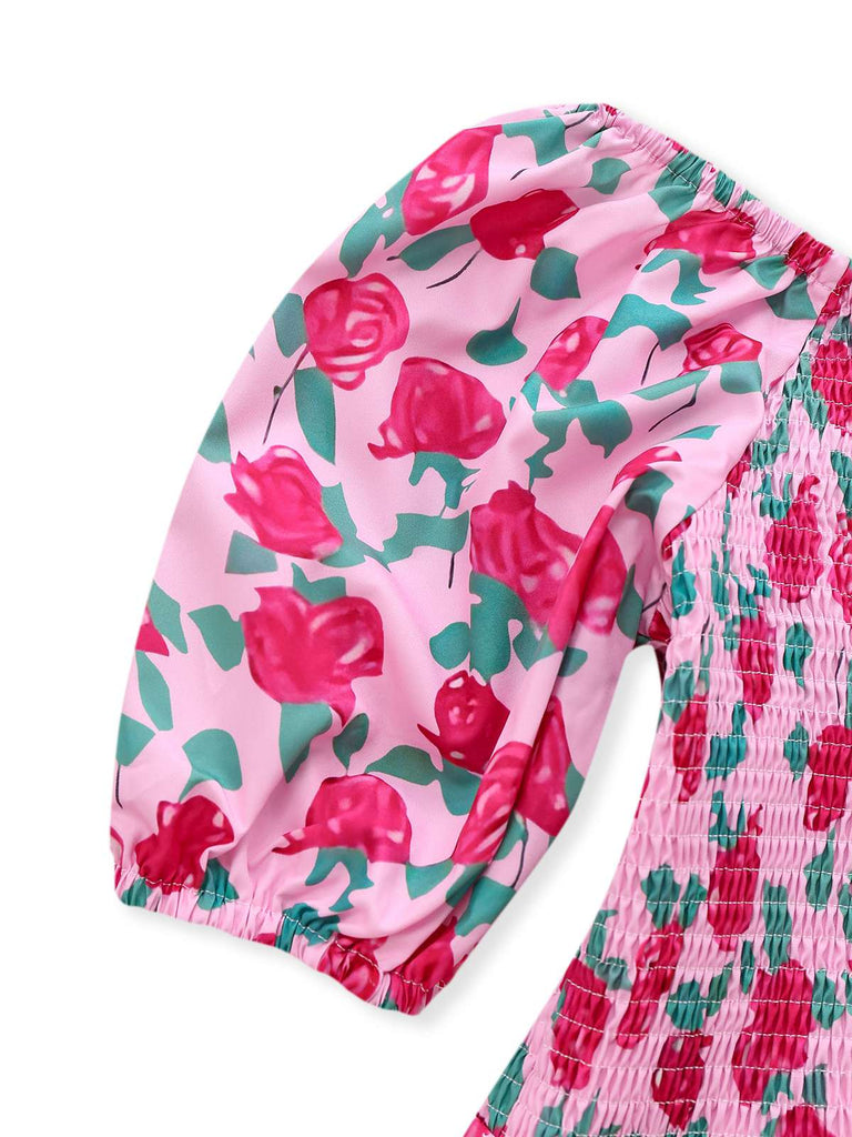 Pink 1930s Rose Puff Sleeve Jumpsuit