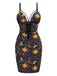 [Pre-Sale] Black 1960s Lace-up Sun Moon Print Bodycon Dress