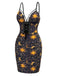 [Pre-Sale] Black 1960s Lace-up Sun Moon Print Bodycon Dress