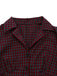 Red 1950s Plaid Lapel Puff Sleeves Cotton Dress
