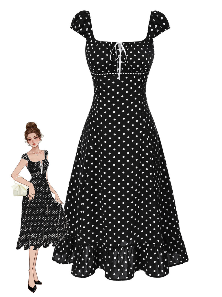 [Pre-Sale] 1940s Square Neck Polka Dot Ruffle Dress