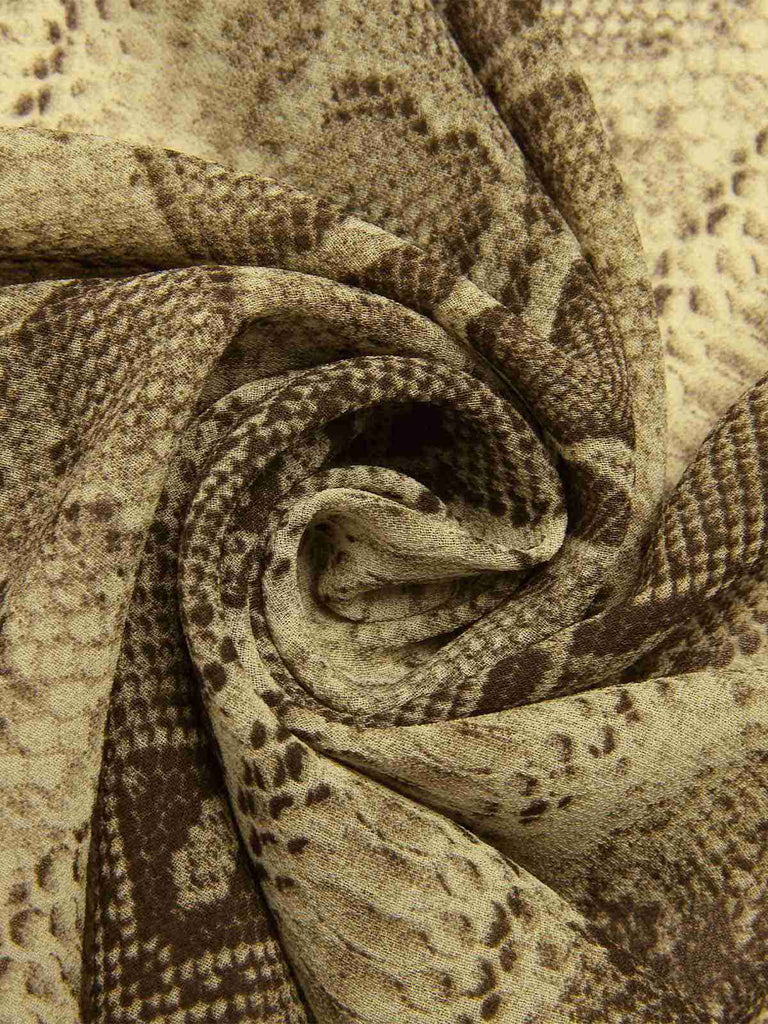 [Pre-Sale] Brown 1980s Snake Print Ruffled Chiffon Dress