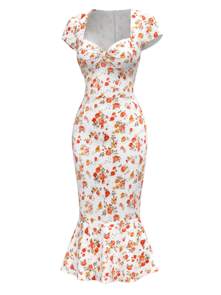 [Pre-Sale] Multicolor 1930s Rose Sweetheart Neck Fishtail Dress