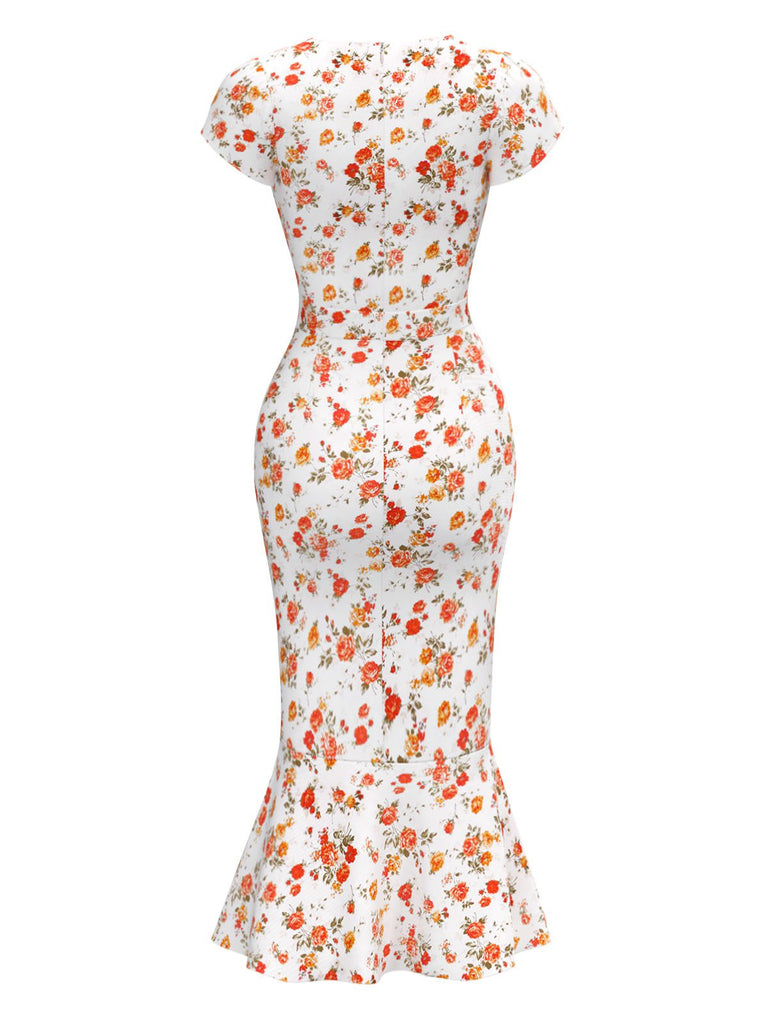 [Pre-Sale] Multicolor 1930s Rose Sweetheart Neck Fishtail Dress