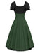 Green 1940s Colorblock Lace-Up Dress