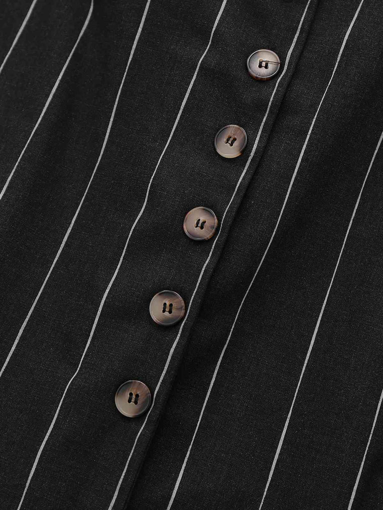 2PCS Black 1960s Pinstripe Pencil Skirt Sleeveless Suit