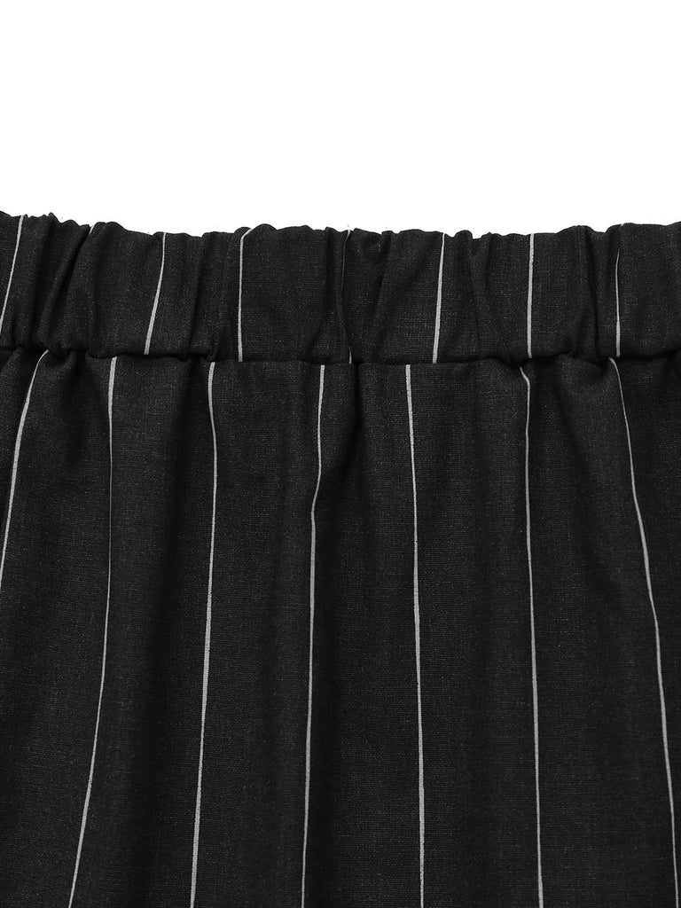 2PCS Black 1960s Pinstripe Pencil Skirt Sleeveless Suit
