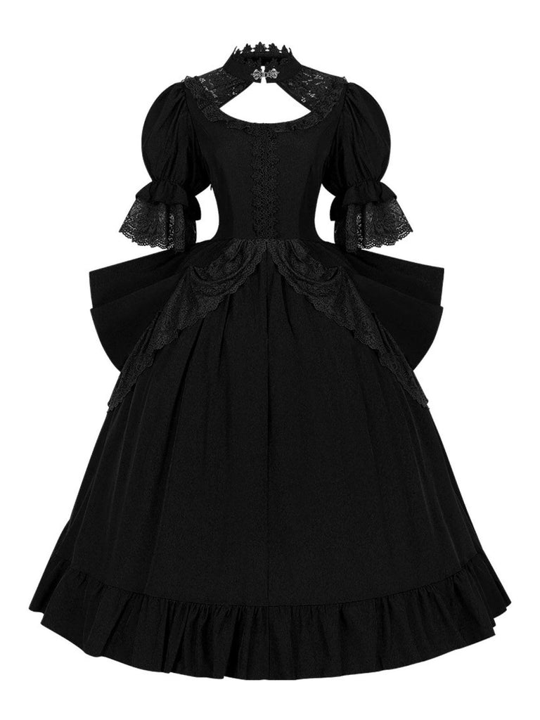 1950s Palace Style Cutout Neck Lace Patchwork Dress