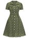 [Plus Size] Green 1940s Lapel Buttons Ditsy Floral Dress