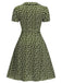 [Plus Size] Green 1940s Lapel Buttons Ditsy Floral Dress