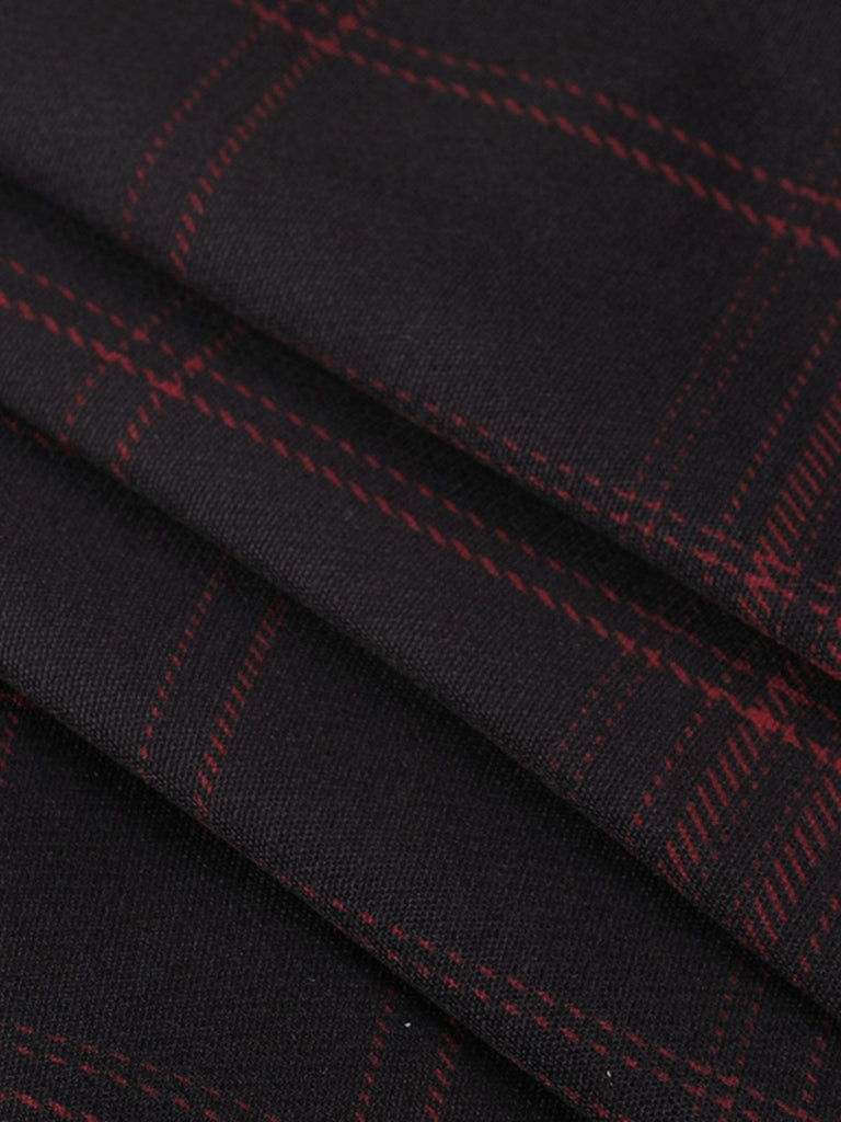 Wine Red 1960s Punk Lapel A-Line Plaid Dress