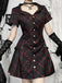 Wine Red 1960s Punk Lapel A-Line Plaid Dress
