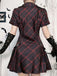 Wine Red 1960s Punk Lapel A-Line Plaid Dress
