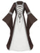 Khaki 1930s Halloween Medieval Bell Sleeve Floral Dress