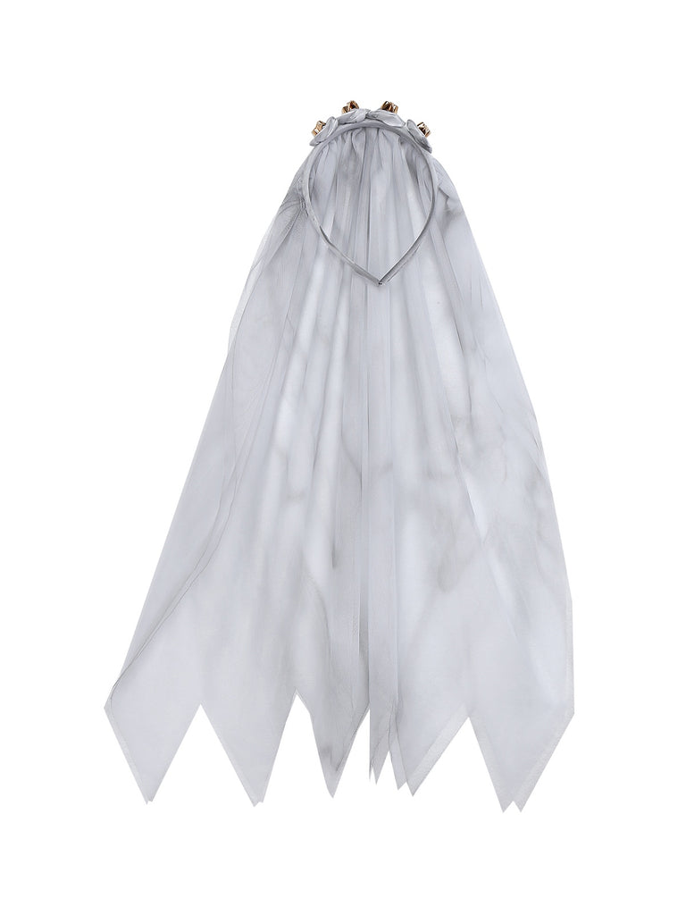 White 1960s Halloween Zombie Bride Lace Mesh Dress