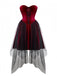 Burgundy 1960s Gothic Mesh Strapless Irregular Hem Dress